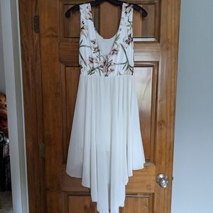 Large floral white high low dress